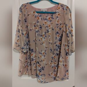 Marybelle Plus Size Floral Top In Pink and Blue